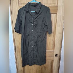 Army  green button on dress in front dress